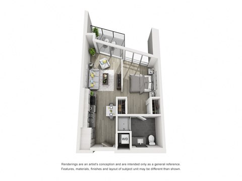 Floor plan for 1 bed, 1 bath, 654 sqft